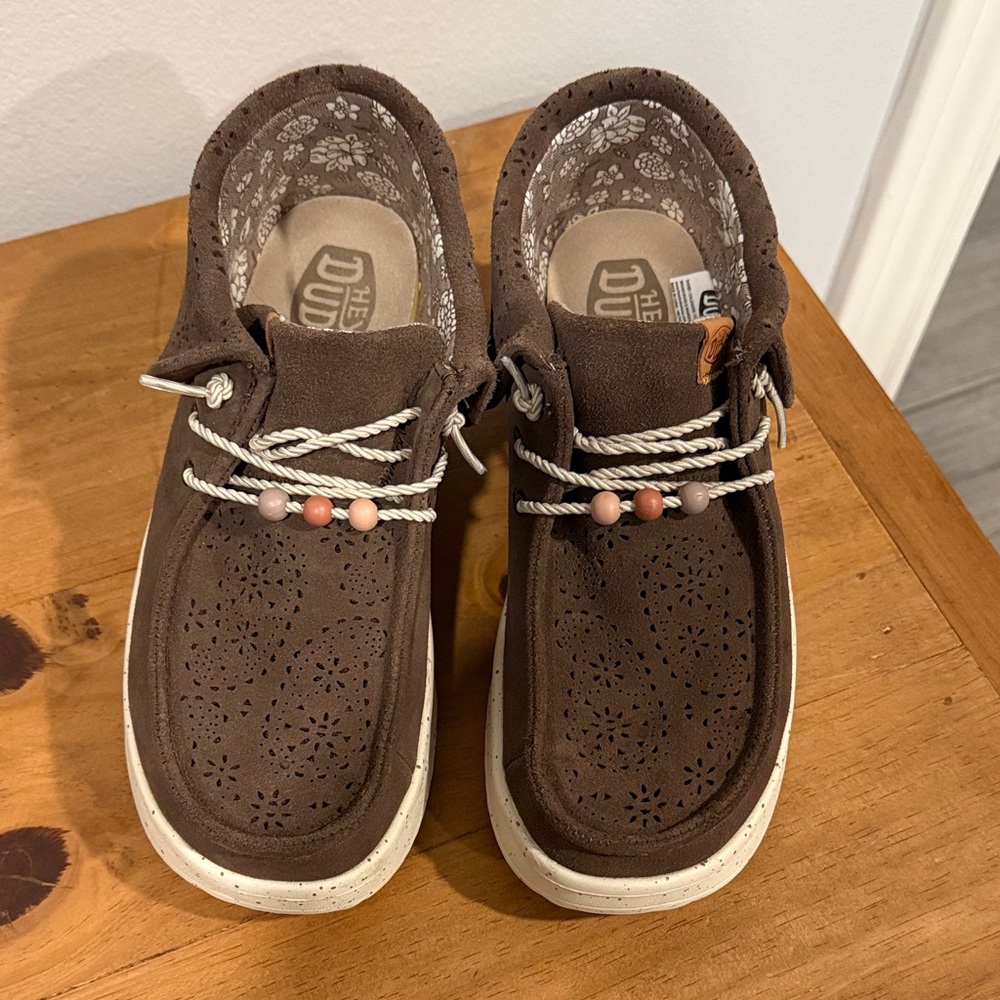 Hey Dude Chocolate Brown Shoes with White Soles